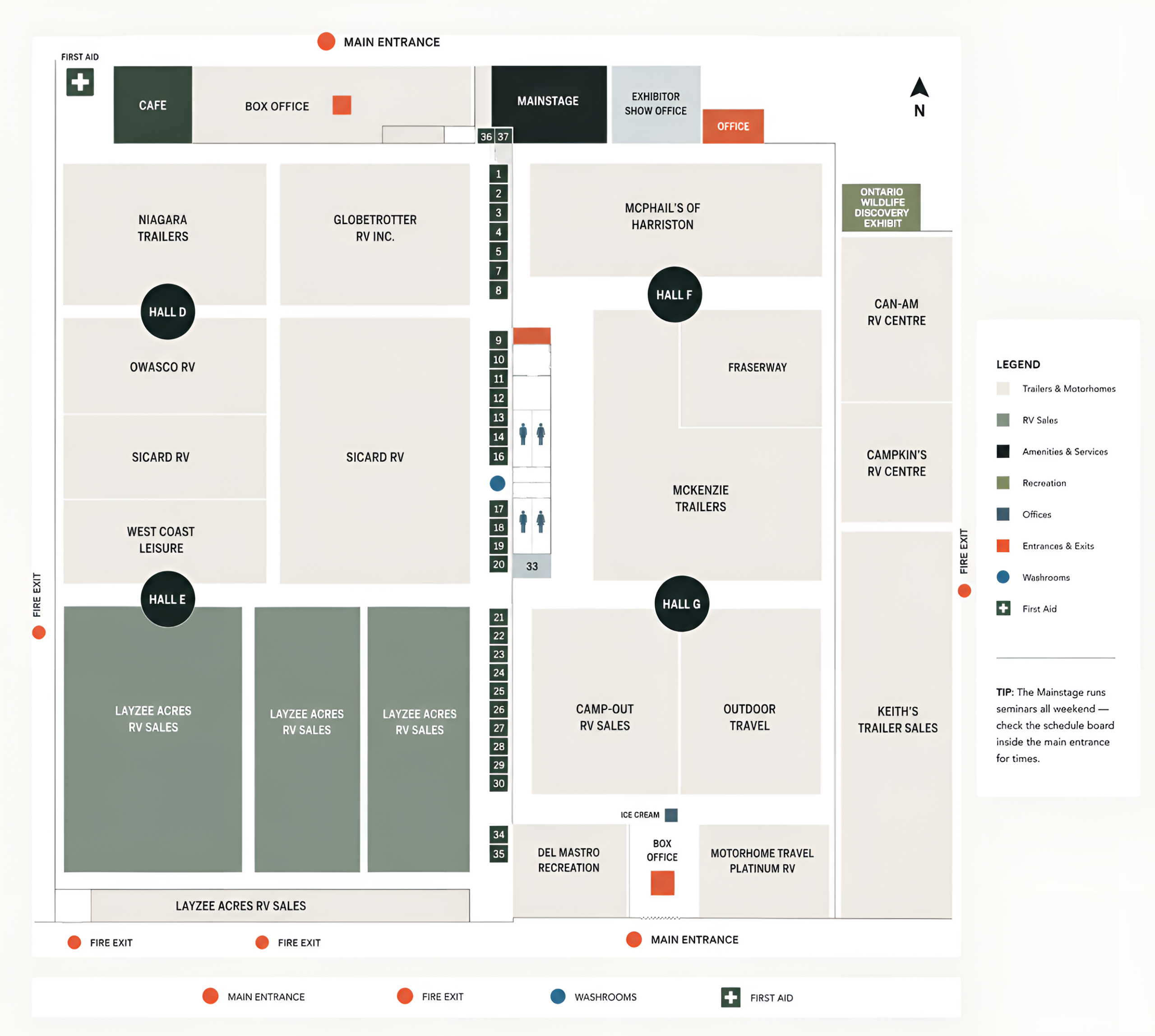 Toronto Fall RV Show floorplan — Halls D, E, F, G